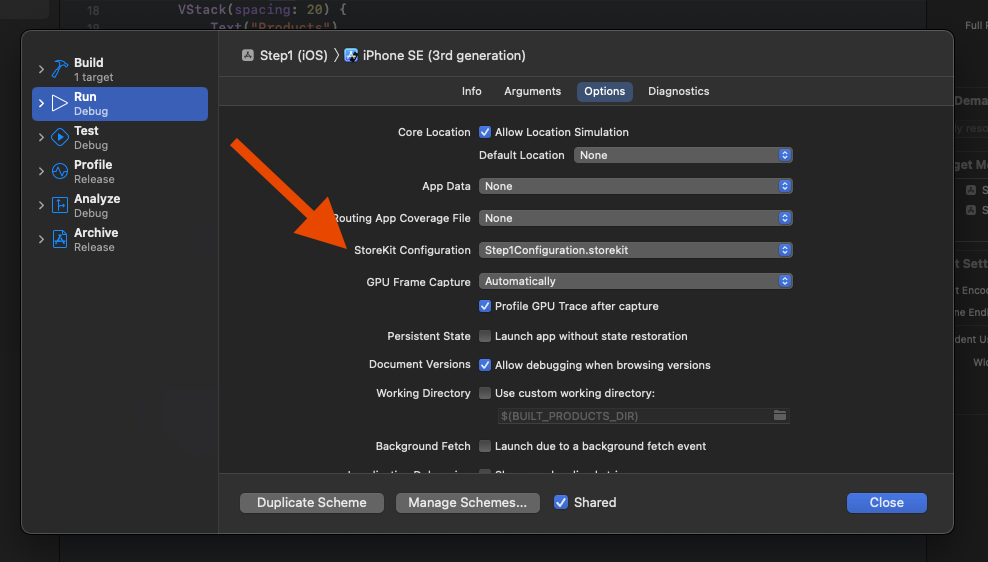 Enable the StoreKit Configuration File